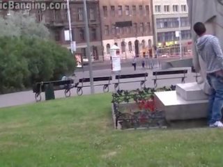Pretty teen schoolgirl PUBLIC gangbang in front of a famous statue