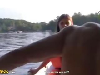 Skinny young woman Gets Nailed In The Boat In A MMF Threesome