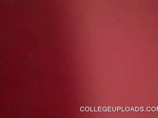 College brunette pussy pumped from her back