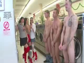 Juveniles stand in line to get sucked by clothed babes